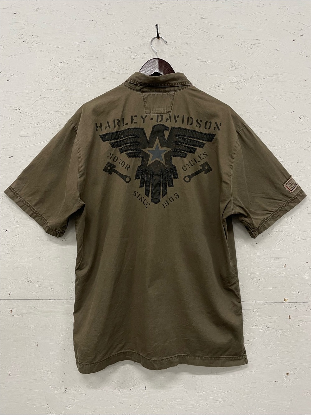 Harley-Davidson S/S Woven Shirt With Eagle Back Graphic Military Collection, L